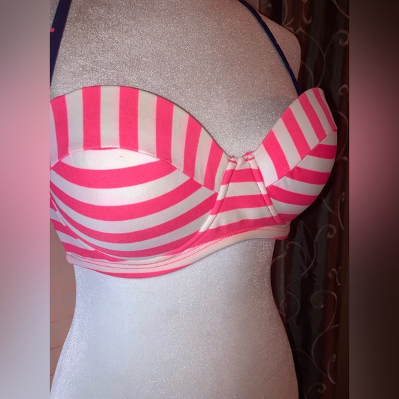 Xhiliration Pink Stripped with removable Polkadot Spaghetti Strap Bikini Top M - Picture 6 of 11